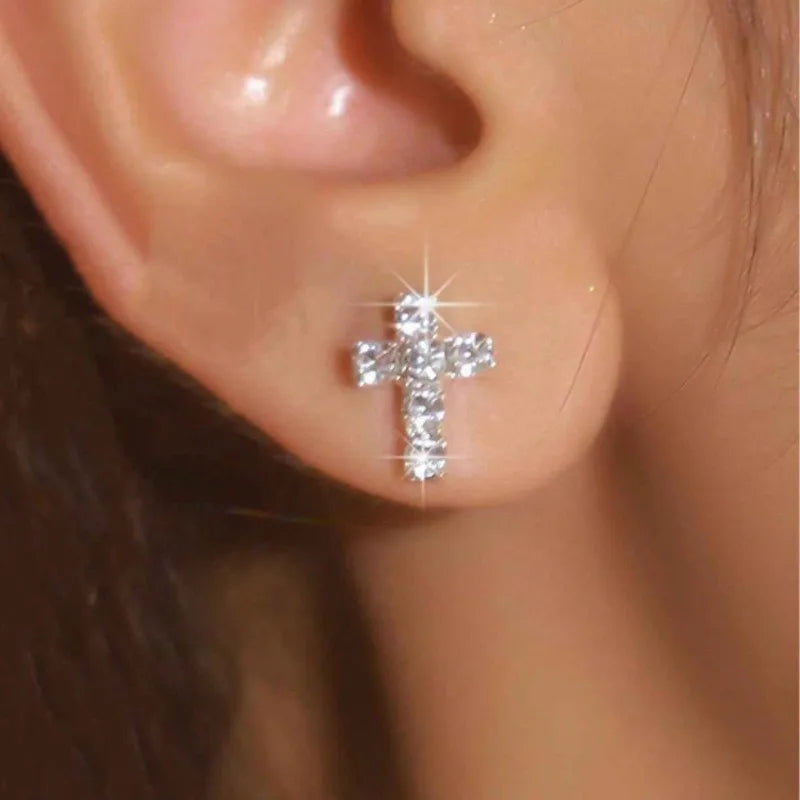 Boucles d'oreilles croix en strass