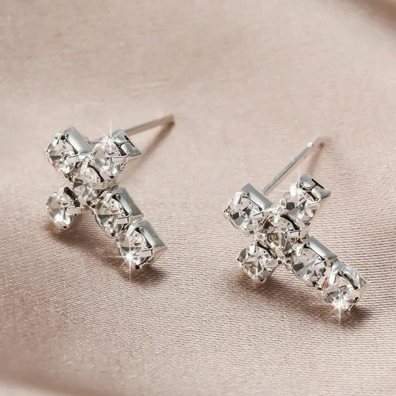 Boucles d'oreilles croix en strass