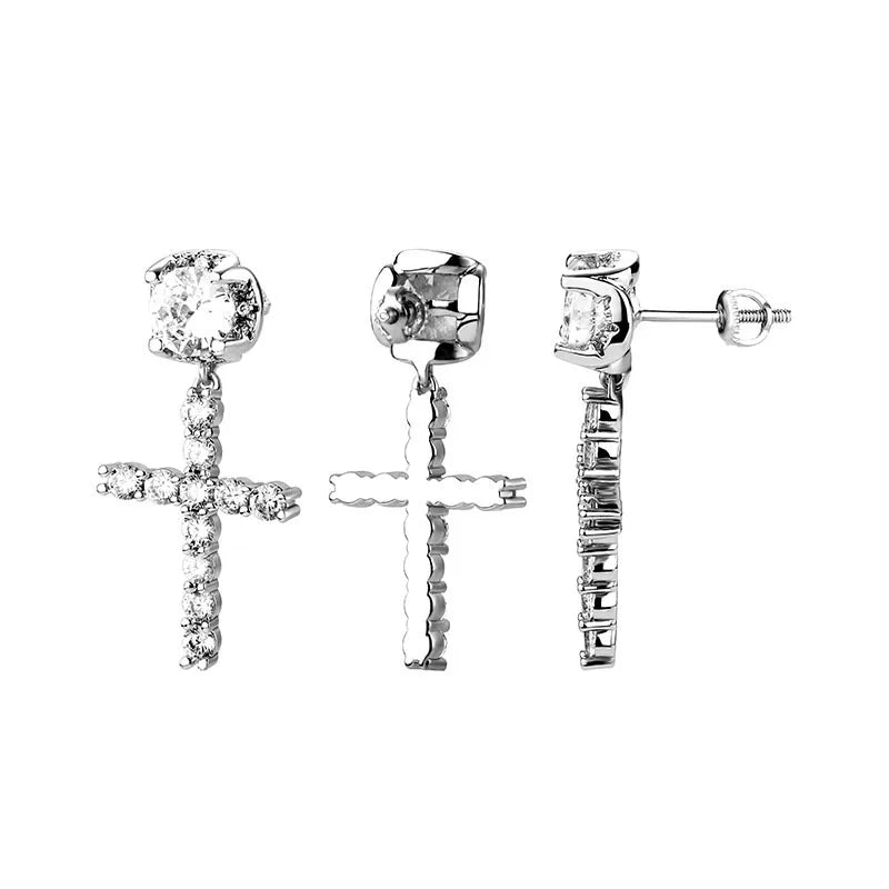 Boucles d'Oreilles Clous Homme – Croix Stylisée Argentée Boucles d'Oreilles Clous Homme – Croix Stylisée Argentée