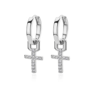 Boucles D'Oreilles Croix Femme Créoles argent