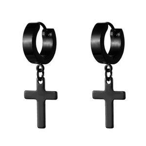 Boucles D'Oreilles Croix Homme Femme noir