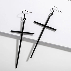 Boucles D'oreilles Croix Longue Noir