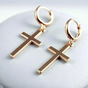 Boucles D'Oreilles Croix Pendantes or