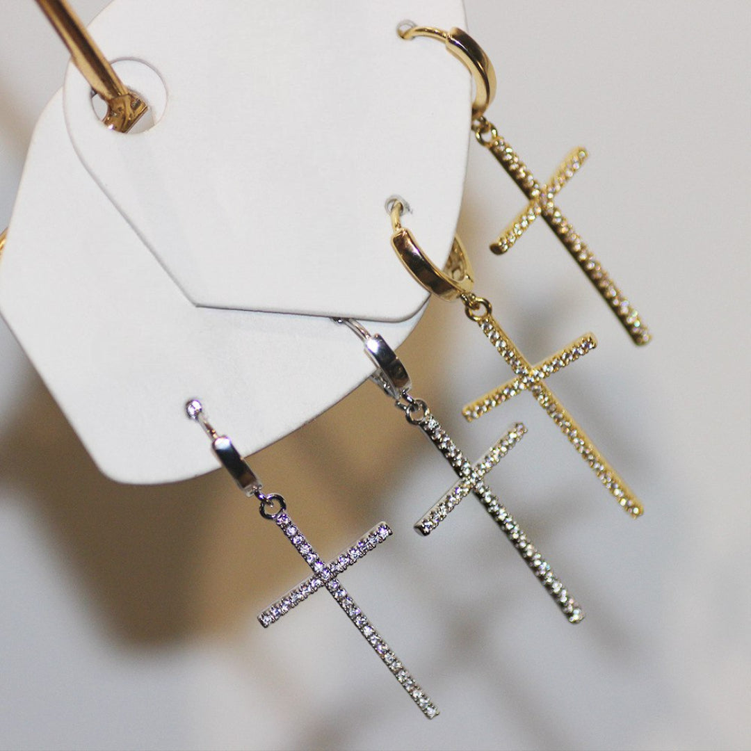 Pendientes de Aro Cruz de Circonita 