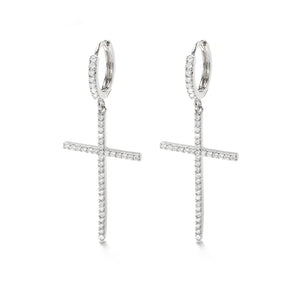 Boucles D'Oreilles Croix Créole Zircon argent