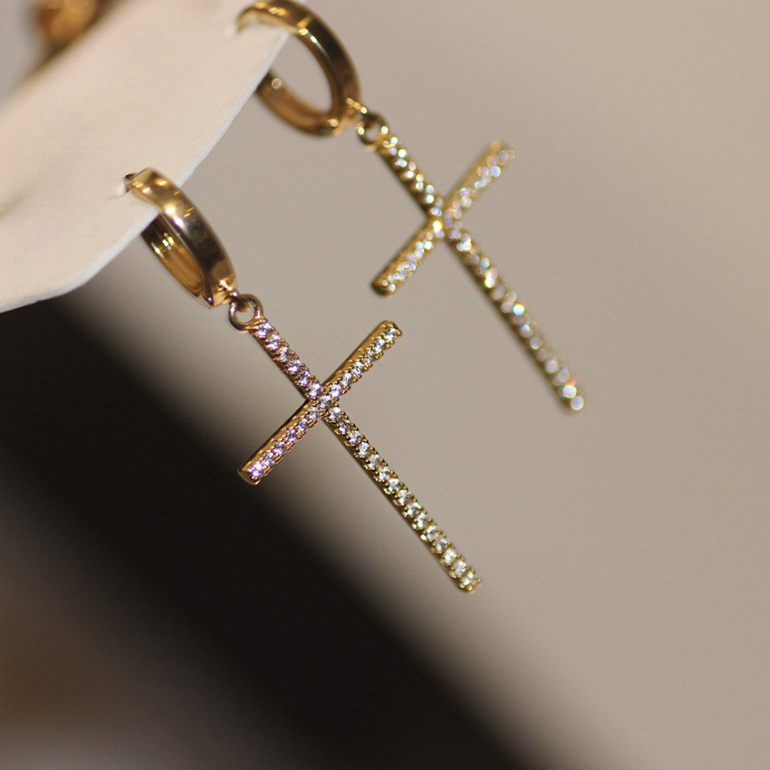 Boucles D'Oreilles Croix Zircon Créole