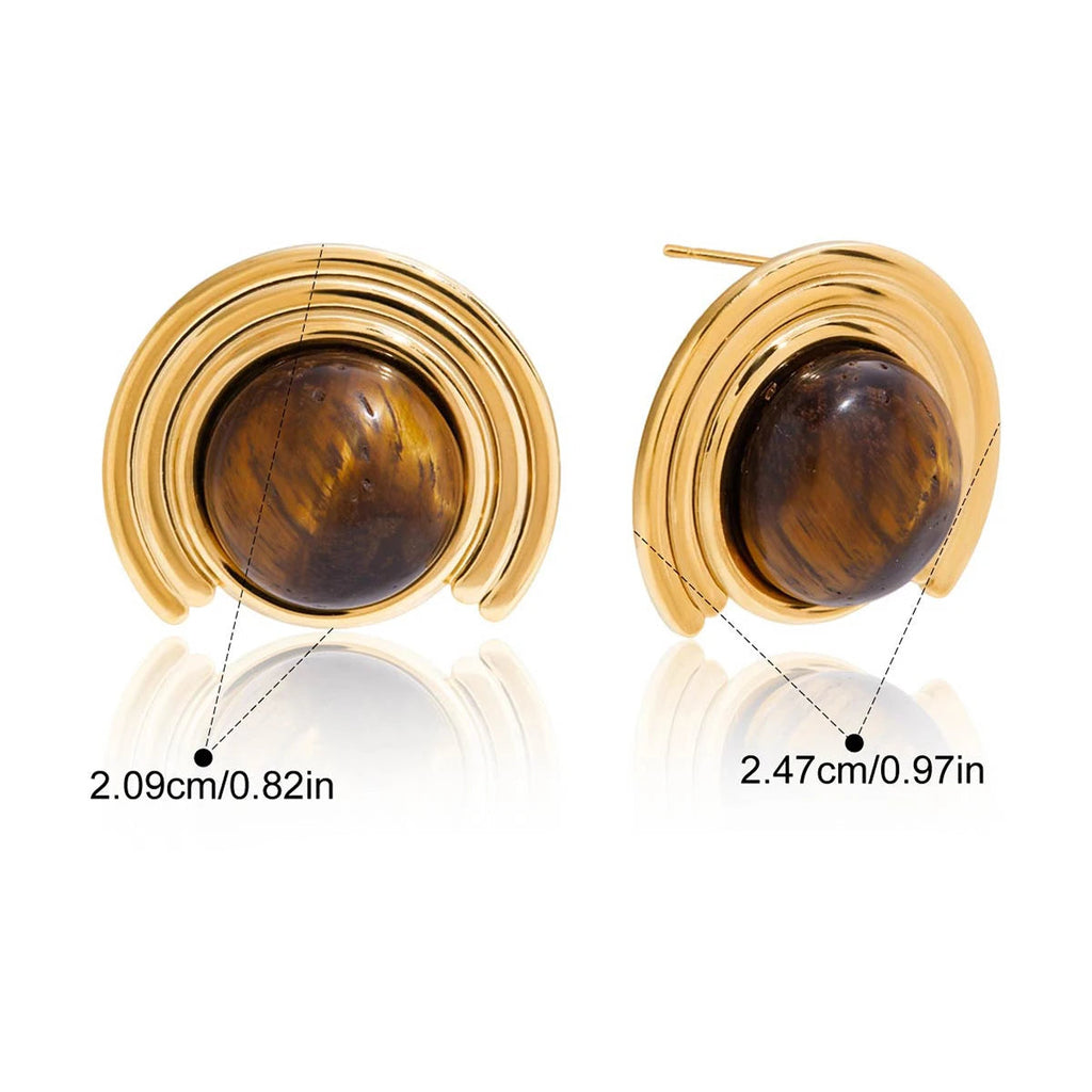 Boucles d'oreilles demi-lune dorées en pierre d'oeil de tigre