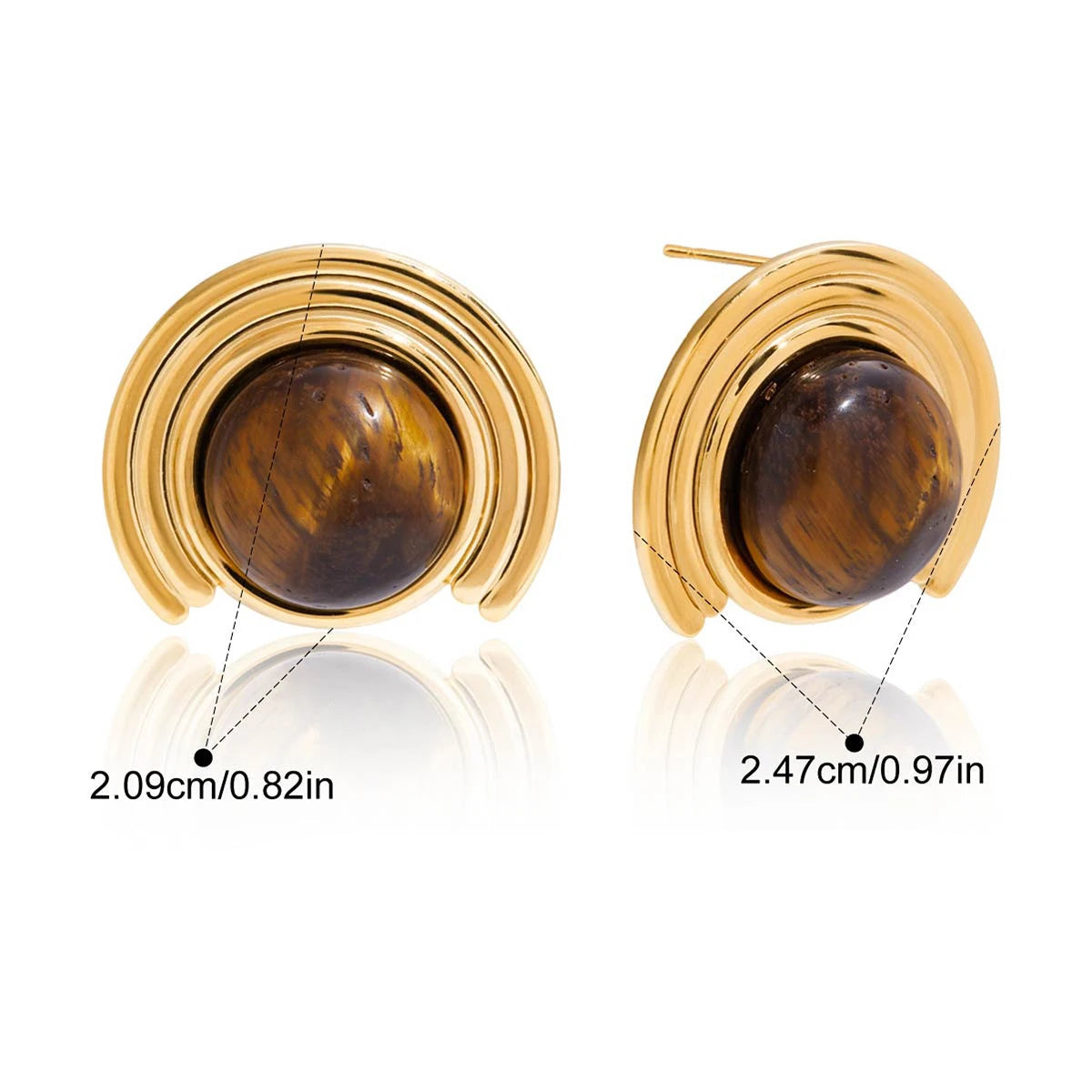 Boucles d'oreilles demi-lune dorées en pierre d'oeil de tigre