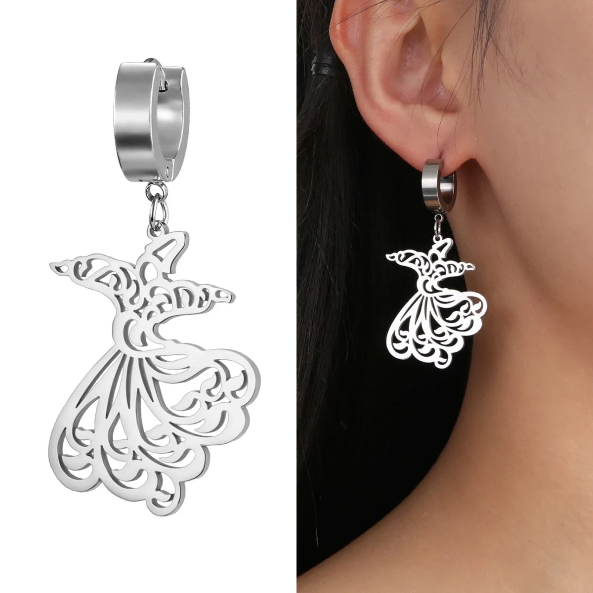 Boucles d'oreilles pendantes pour femme Ramadan arabe argent
