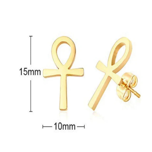 Collier/boucles D'oreilles En Acier Inoxydable Avec Croix Ankh Collier/boucles D'oreilles En Acier Inoxydable Avec Croix Ankh