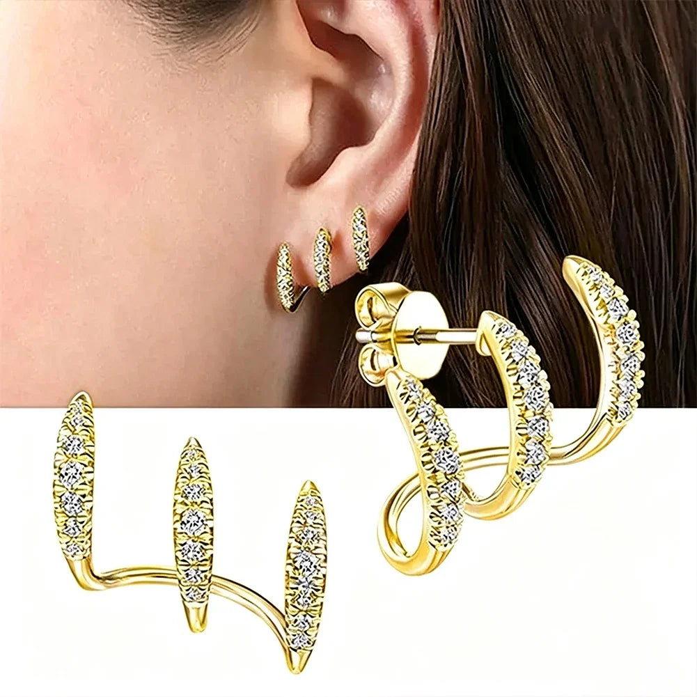 Boucles d'oreilles élégantes avec strass à trois griffes
