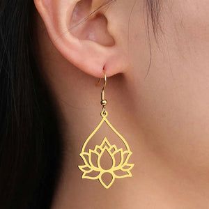 Boucles d'Oreilles Femme Pendantes Fleur de Lotus or