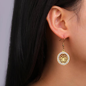 Boucles d'Oreilles Femme Pendantes Fleur de Lotus Dawapara or