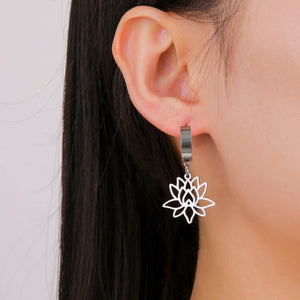 Boucles d'Oreilles Femme Pendantes Fleur de Lotus Zen argent