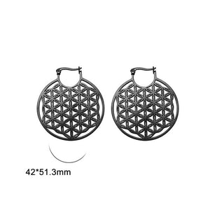 Boucles d'Oreilles Fleur de Vie Mandala Dawapara Femme noir