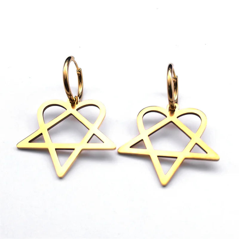 Boucles d'Oreilles Goth "Heartagram" Coeur Pentagram or