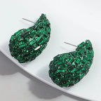 Boucles d'oreilles goutte d'eau pavées de cristaux colorés vert