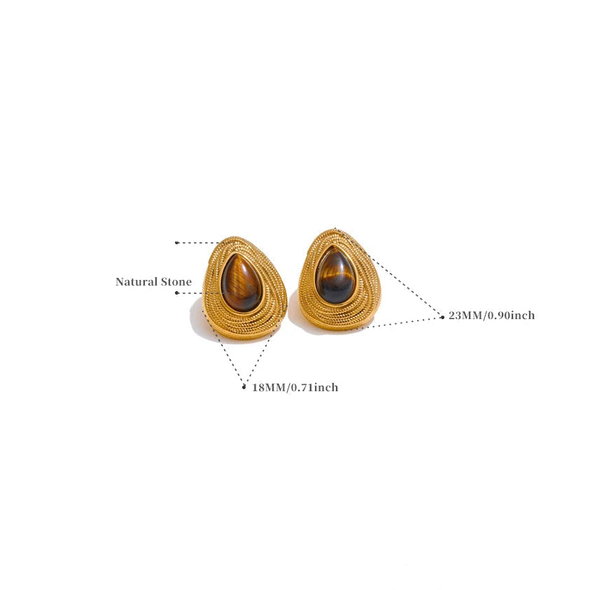 Boucles d'oreilles goutte d'eau texturées en pierre d'oeil de tigre