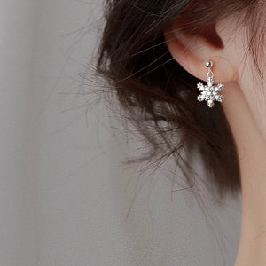 Boucles d'Oreilles Hiver Pendantes Flocon de Neige Femme argent