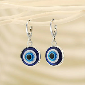 Boucles D'Oreilles Mauvais Oeil Bleu Rondes