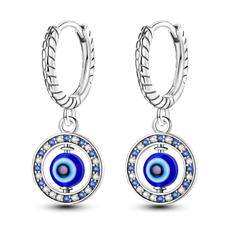 Boucles D'Oreilles Mauvais Oeil Bleu Rondes Et Perles