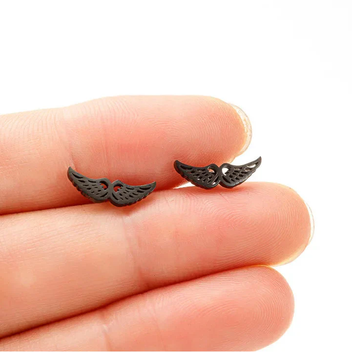 Boucles d'oreilles minimalistes ailes d'ange noir