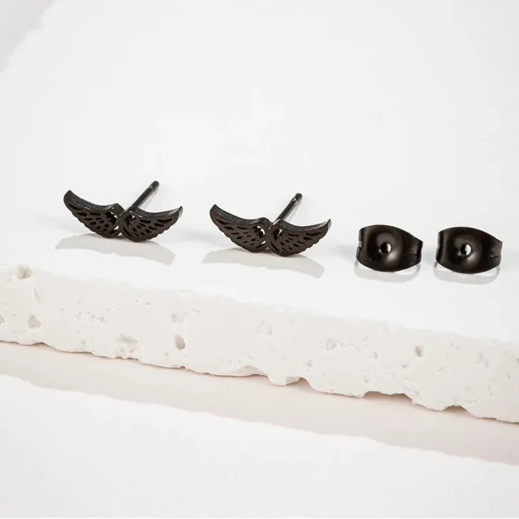 Boucles d'oreilles minimalistes ailes d'ange noir