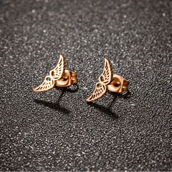 Boucles d'oreilles minimalistes ailes d'ange or rose