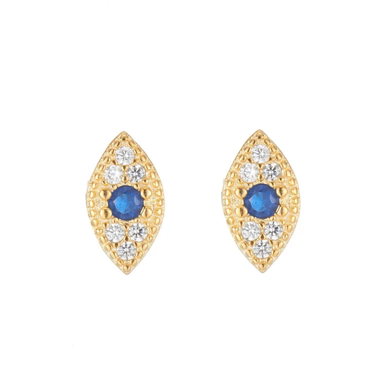 Boucles d'oreilles minimalistes mauvais oeil bleu or