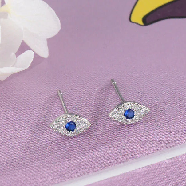 Boucles d'oreilles minimalistes mauvais oeil bleu argent