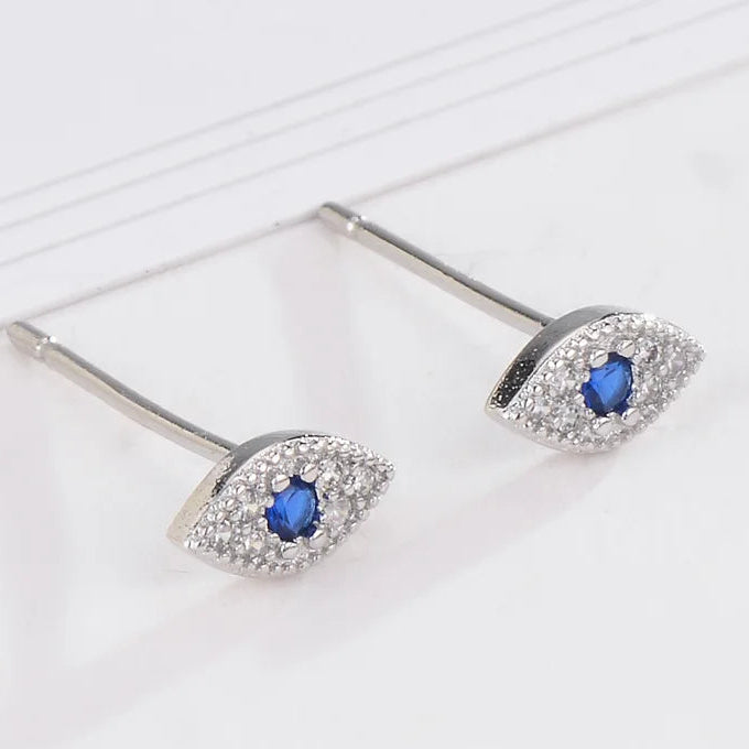 Boucles d'oreilles minimalistes mauvais oeil bleu argent