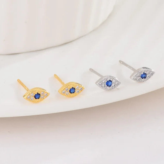Boucles d'oreilles minimalistes mauvais oeil bleu argent