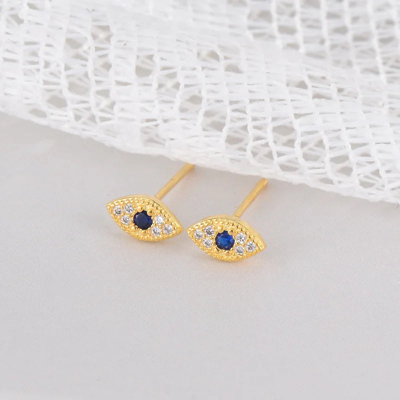 Boucles d'oreilles minimalistes mauvais oeil bleu or