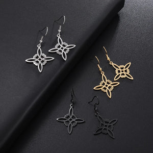 Boucles d'Oreilles Noeud de Sorcière Pendantes de Protection Femme Wiccan noir