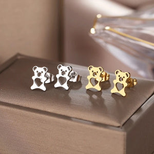 Boucles D'Oreilles Ours Mignonnes Or Et Argent