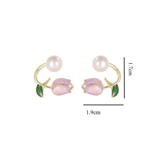 Boucles d'Oreilles Pendante Fleur de Tulipe et Perle rose