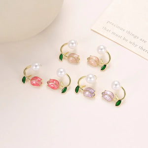 Boucles d'Oreilles Pendante Fleur de Tulipe et Perle violet