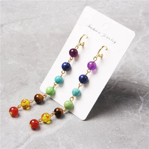 Boucles d'Oreilles Pendantes 7 Chakras Femme or