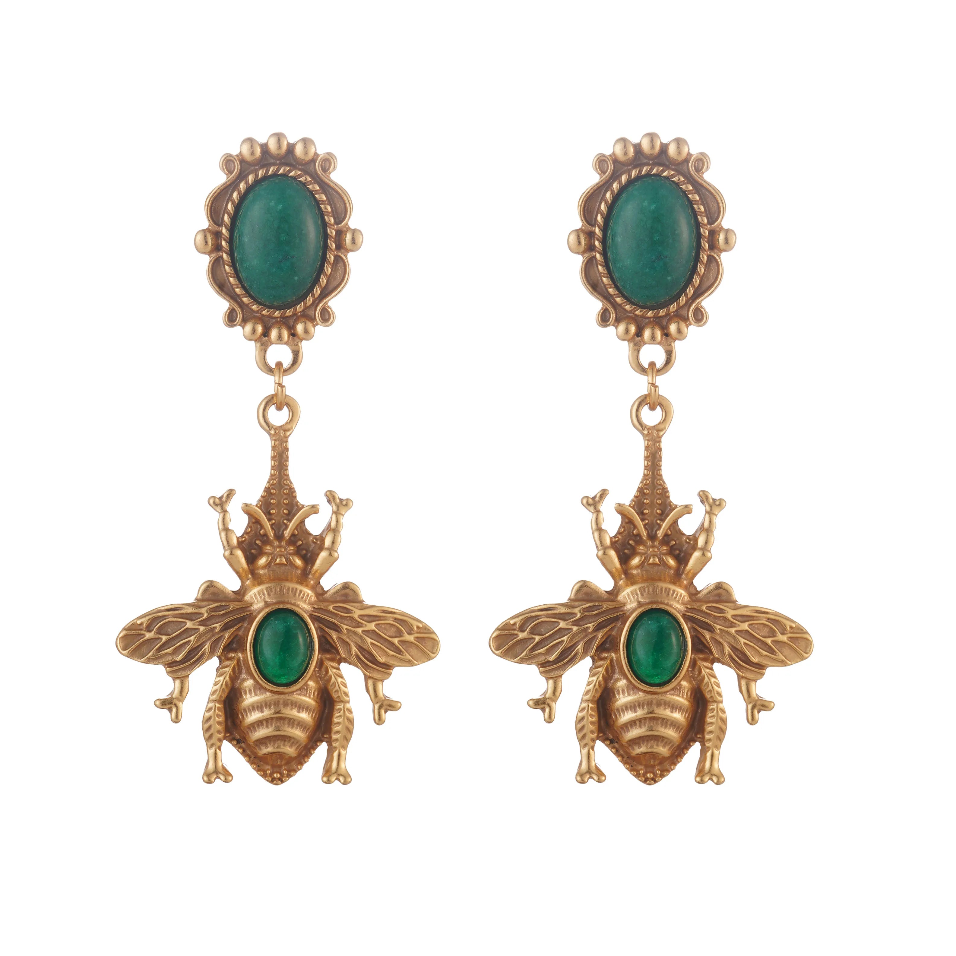 Boucles d'oreilles pendantes abeille vert