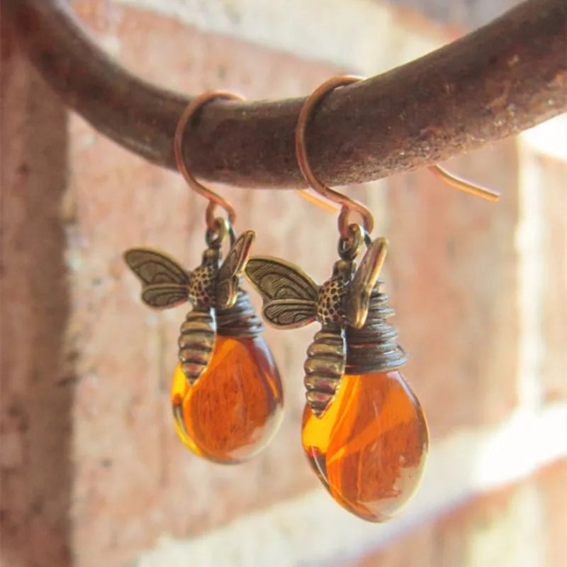 Boucles d'oreilles pendantes abeille femme