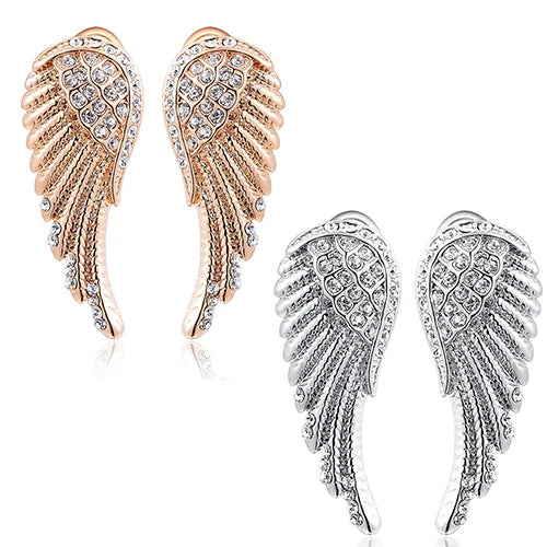 Boucles d'oreilles pendantes ailes d'ange avec strass 