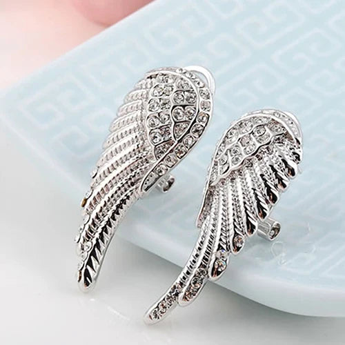 Boucles d'oreilles pendantes ailes d'ange avec strass argent