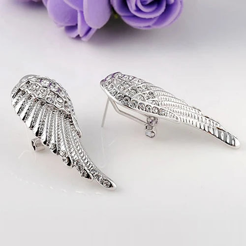 Boucles d'oreilles pendantes ailes d'ange avec strass argent