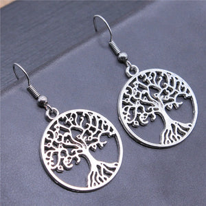 Boucles d'Oreilles Pendantes Arbre de Vie antique argent