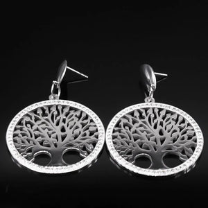 Boucles d'Oreilles Pendantes Arbre de Vie Argent