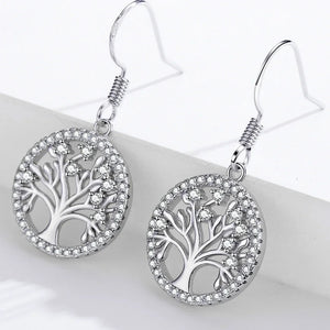 Boucles d'Oreilles Pendantes Arbre de Vie Zircons