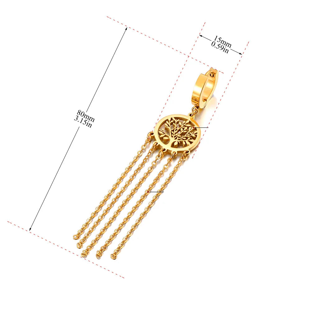 Boucles d'Oreilles Pendantes avec Arbre de Vie