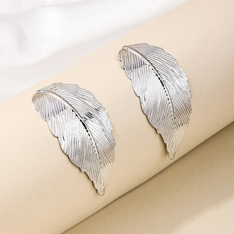 Boucles d'Oreilles Pendantes avec Feuille pour Femme argent