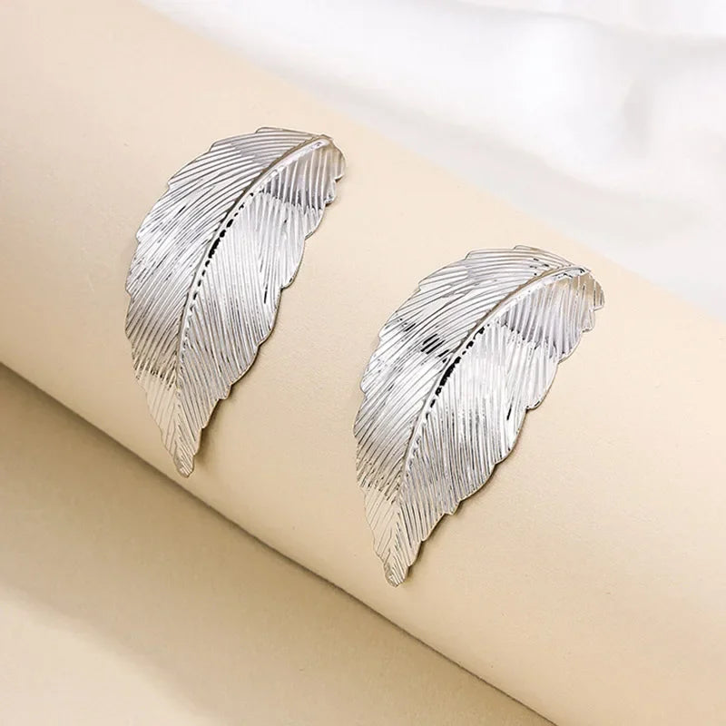 Boucles d'Oreilles Pendantes avec Feuille pour Femme argent