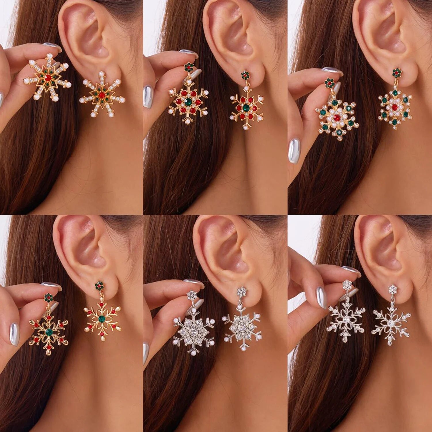 Boucles d'Oreilles Pendantes avec Flocon de Neige